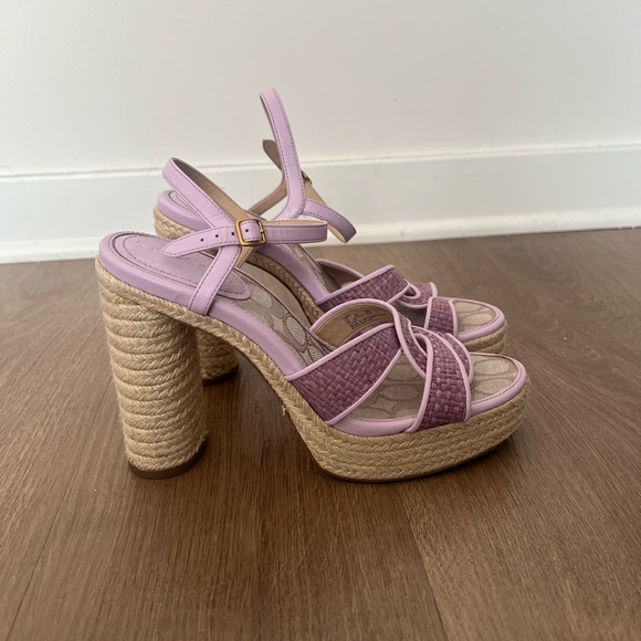 Coach Talina Platform Espadrille Violet Raffia Sandals Shoes Size 9 - Picture 3 of 8